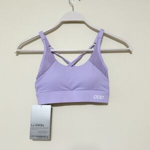 Lorna Jane Padded Sports Bra Hook Clasp  Mesh Cross Strap Lilac Light Purple